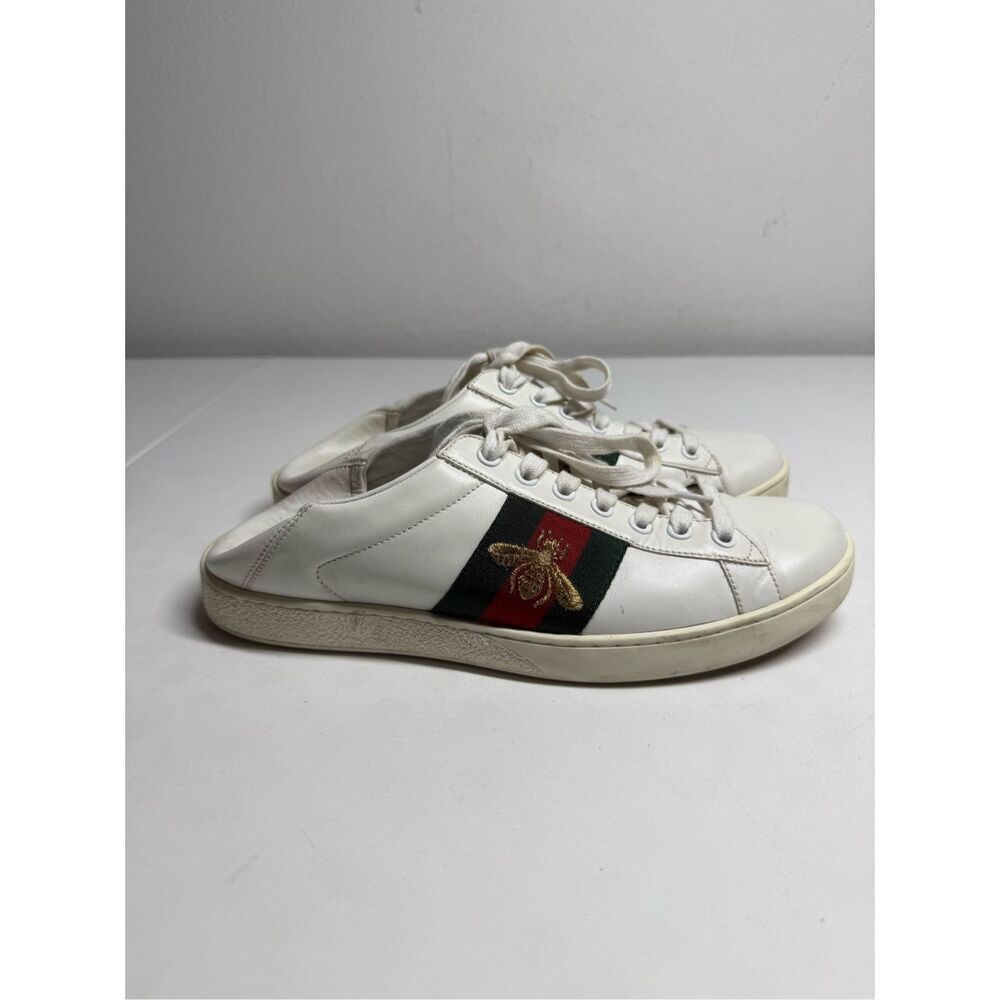 Gucci Ace Bee Embroidered Leather Mule Sneakers White Women’s Size 7UK/ 10 US